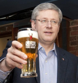 Prime Minister Stephen Harper gets loaded before sending harmless Canadians to jail for pot.